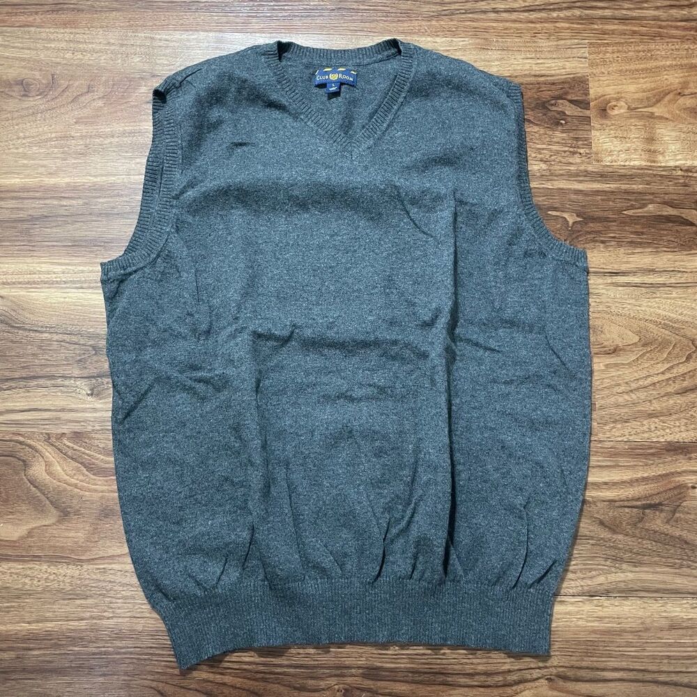 Club Room Mens Gray Sleeveless V-Neck Pullover Sweater Vest Size Large